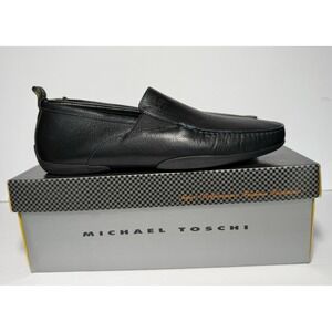 NEW Michael Toschi Onda Driving Shoes Black Leather w/Blue Stitching Sz 13 Italy